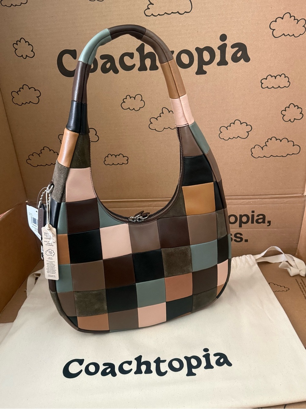 Coach Coachtopia Alter Ego Crescent Shoulder Bag Checkerboard Suede Leather - Picture 3 of 9